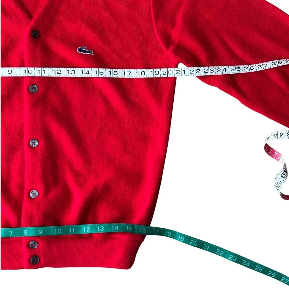 Vintage Izod Lacoste Red Cardigan Sweater Mens Medium Orlon Acrylic V-Neck Logo